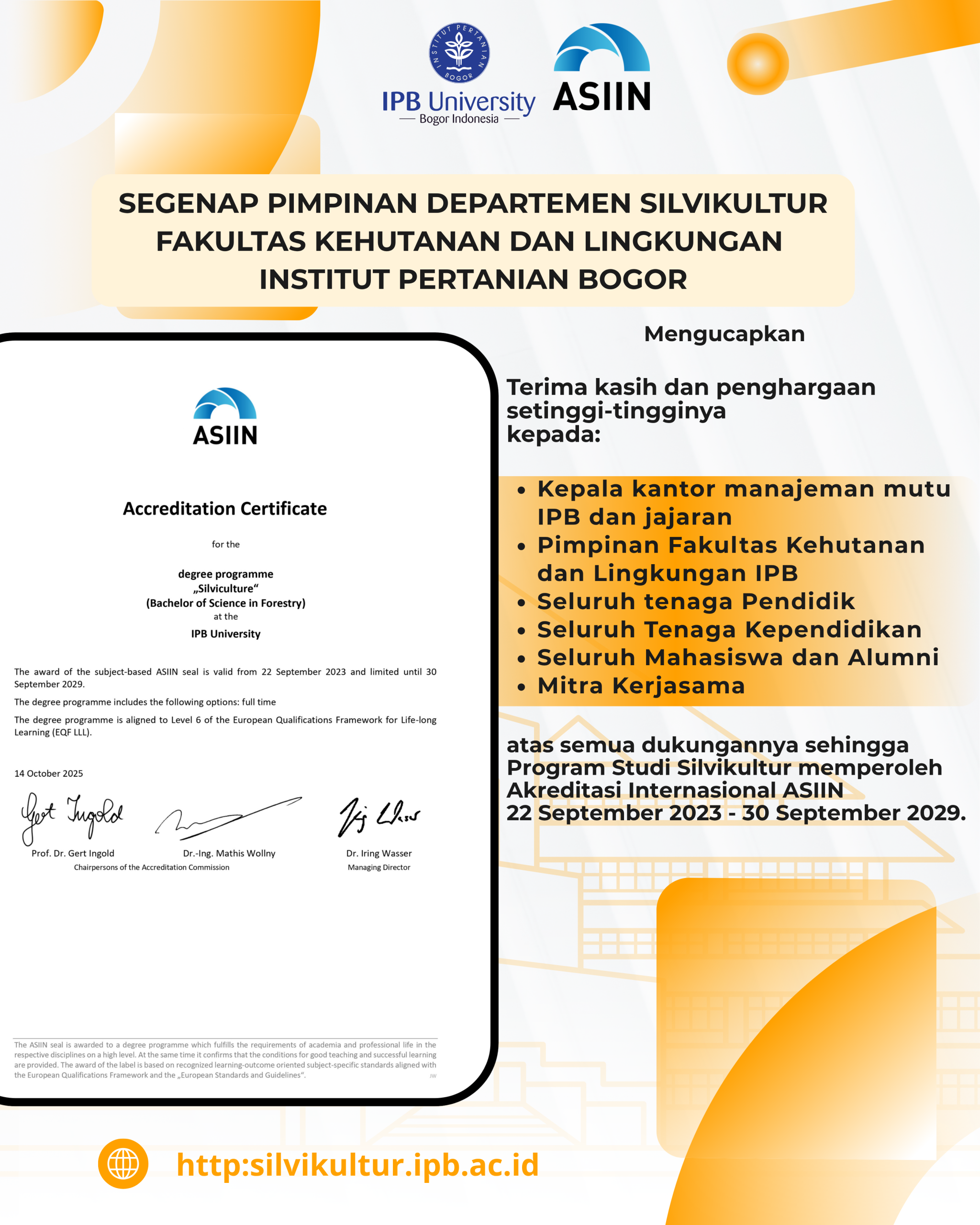 Program Studi Silvikultur kini resmi terakreditasi oleh ASIIN